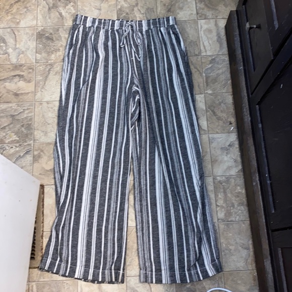 Briggs Linen Blend Wide Leg Pants in Grey & White Stripe Size XL - Picture 2 of 7